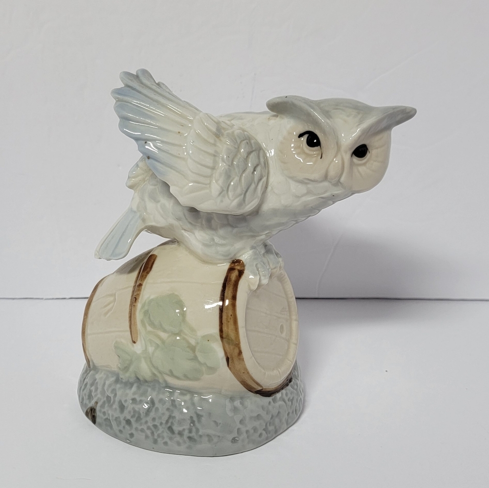 White Horned Owl on Barrel Glazed Ceramic